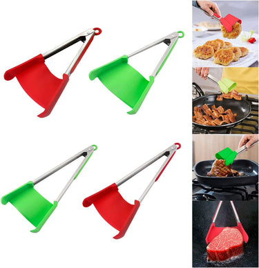 2 In 1 Spatula And Tongs - As Seen on TV,Clever Spatula Tongs Safe Grabs Food,Simply Flip Tongs For Cooking,Kitchen Cooking Tools Christmas Gifts (12 Inch Red)